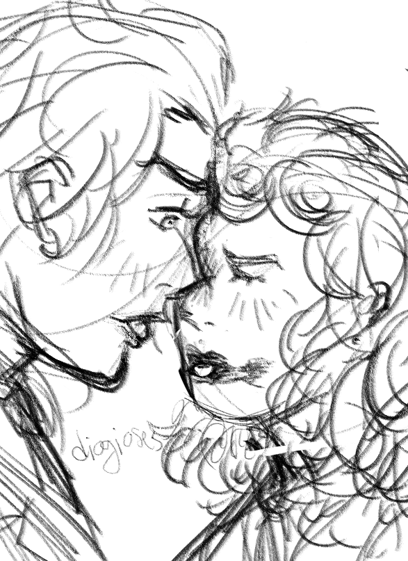 A sketch of Dio Brando and Giorno Giovanna from Jojo's Bizarre Adventure, father and son, kissing like lovers