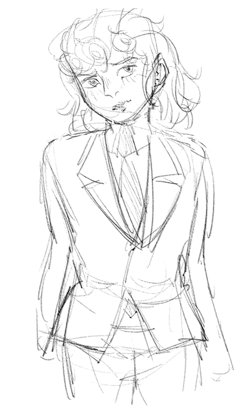 A sketch of Giorno Giovanna from Jojo's Bizarre Adventure in a suit and tie